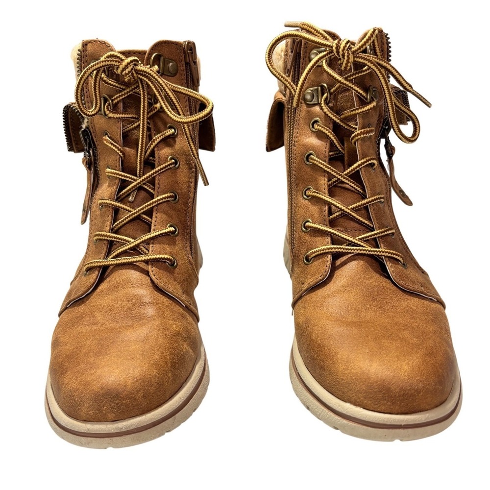 Cliffs by White Mountain Boots Women 7 Brown Combat Knit Collar Faux Fur Lined